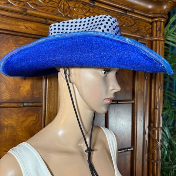 Light Up Royal Blue Sequin Felt Western Hat with Adjustable Chin Strap - Picture 7 of 12